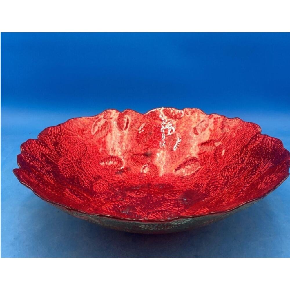 AKCAM METALLIC ENAMELED RED METAL FORGED SERVING BOWL